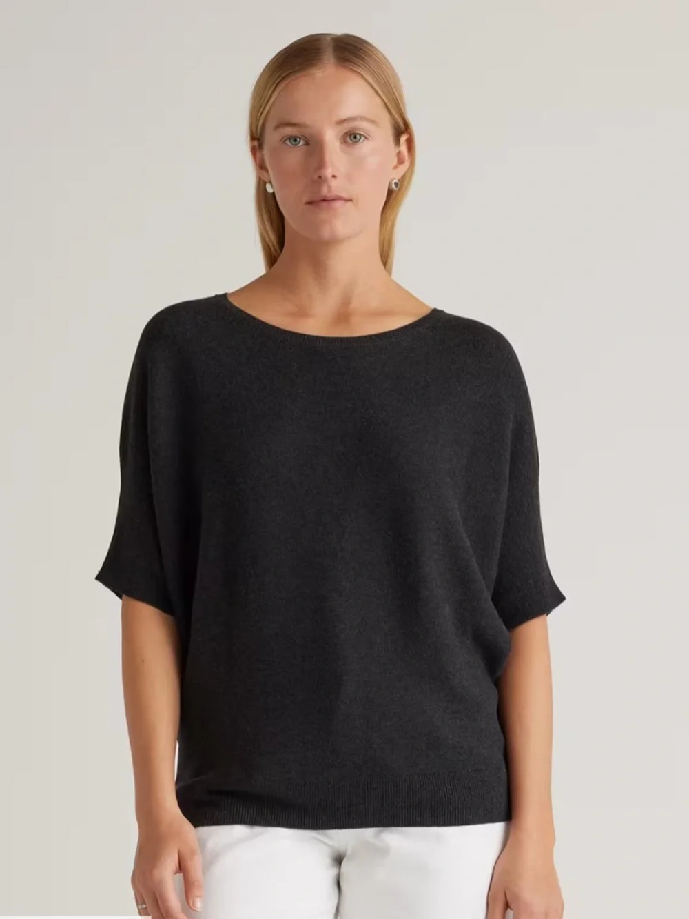 Quince lightweight cotton cashmere dolman sleeve sweater Heather charcoal L - Picture 3 of 9